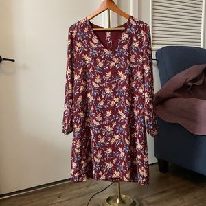Madewell long sleeve burgundy floral dress, size S